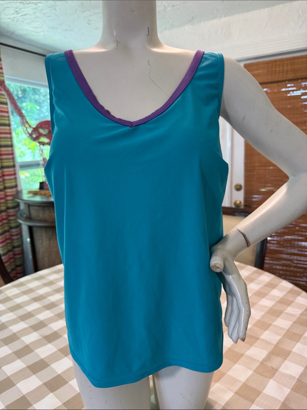 Women’s Teal V-Neck Tankini with Purple Trim